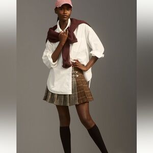 Avec Les Filles Mixed Plaid Pleated Mini Skirt